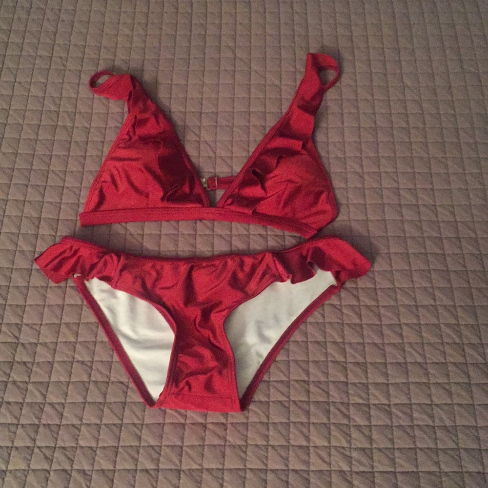 Red ruffle bikini